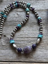 Load image into Gallery viewer, Sterling Silver Charoite Turquoise Bead Necklace. 22 Inch