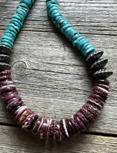 Load image into Gallery viewer, Sterling Silver Purple Spiny Oyster W Turquoise Bead Necklace. 18 inch