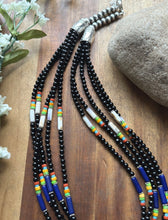 Load image into Gallery viewer, Sterling Silver Multi Strand Stone Black Onyx Bead Necklace. 22 Inch