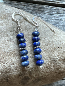 Southwestern 925 Sterling Silver Blue Lapis Bead Earrings 1 Inch