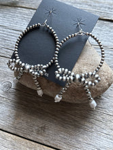 Load image into Gallery viewer, Sterling Silver Bow White Howlite Pearls Hoop Bead Earrings 3.5 Inch