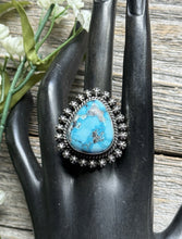 Load image into Gallery viewer, Native American Navajo Sterling Silver Turquoise Ring. Size 8.5 H Happy Piasso