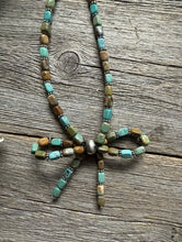 Load image into Gallery viewer, Bow Blue Green Turquoise Sterling Silver Pearls Bead Necklace. 18 Inch. Gift
