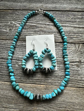 Load image into Gallery viewer, Sterling Silver Blue Turquoise Nuggets Bead Necklace W Earrings Set Gift 18 Inch