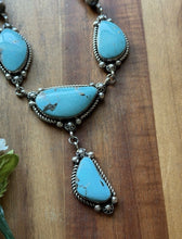 Load image into Gallery viewer, Navajo Sterling Silver Blue Turquoise Lariat Pearls Bead Chain Necklace R Yazzie