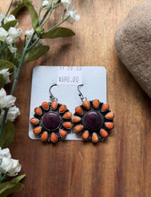 Load image into Gallery viewer, Navajo Sterling Silver Orange Purple Spiny Oyster Handmade Earrings Sheila