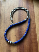Load image into Gallery viewer, Sterling Silver Blue Lapis W Multi Bead Pearls Necklace. 18 Inch. Gift