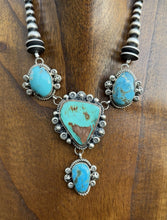 Load image into Gallery viewer, Navajo Sterling Silver Blue Turquoise Lariat Pearls Bead Chain Necklace RY
