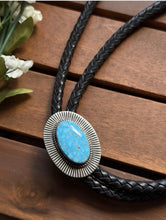 Load image into Gallery viewer, Native American Sterling Silver Kingman Turquoise Bolo Tie Pendant A Jake