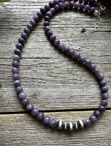 Sterling Silver Charoite W Pearls Bead Necklace. 18 Inch