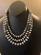 Load image into Gallery viewer, Sterling Silver Layered Multi Strand Pearls Bead Necklace 22 Inch “Navajo Style”