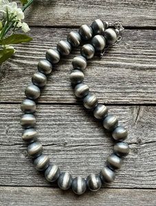 16mm 22 Inch 925 Sterling Silver Oxidized Pearls Bead Necklace Southwestern