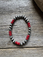 Load image into Gallery viewer, Red Coral 6mm 7 Inch Stretch Sterling Silver Pearls Bead Bracelet