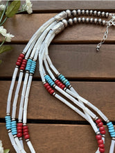 Load image into Gallery viewer, Sterling Silver Multi Strand MOP Mother Of Pearl Turquoise Coral Bead Necklace 24 inch