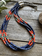 Load image into Gallery viewer, Sterling Silver Multi Strand Stone Lapis Bead Necklace. 24 inch