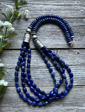 Load image into Gallery viewer, Sterling Silver Multi Strand Lapis W Pearls Bead Necklace. 28 inch