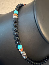 Load image into Gallery viewer, Men’s sterling silver black onyx turquoise necklace 18 inch