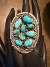 Load image into Gallery viewer, Navajo sterling silver sonoran turquoise ring adjustable