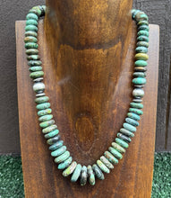 Load image into Gallery viewer, Sterling Silver Graduated Green Turquoise Rondelle Bead Necklace. 18 inch