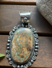 Load image into Gallery viewer, Navajo Sterling Silver Green Royston Turquoise Pendant. Etta E Gift