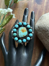 Load image into Gallery viewer, Native American Sterling Silver Blue Turquoise Cluster Adjustable Ring. K Yazzie