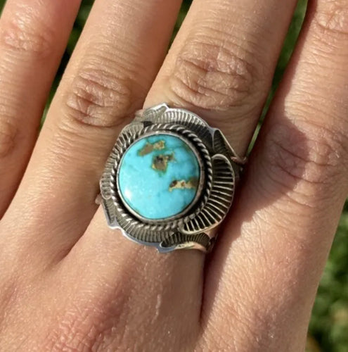 Andy Cadman Sterling Silver Sonoran Gold Turquoise Ring. Size 9 Navajoe