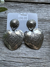 Load image into Gallery viewer, Navajo Sterling Silver Stamped Heart Earrings. VJP Vincent