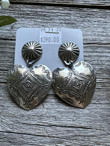 Navajo Sterling Silver Stamped Heart Earrings. VJP Vincent