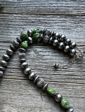 Load image into Gallery viewer, Sterling Silver Pearls Sonoran Gold Turquoise Nuggets Corrugated Bead Necklace