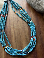 Load image into Gallery viewer, Sterling Silver Multi Strand Stone Blue Turquoise Pearls Bead Necklace. 26 inch