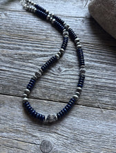 Load image into Gallery viewer, Southwestern Sterling Silver Lapis W Pearls Bead Necklace 18 inch Gift