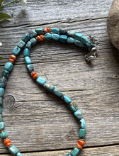 Load image into Gallery viewer, Sterling Silver Turquoise Nuggets Spiny Oyster Multi Stone Bead Necklace 18 inch