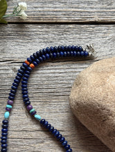 Load image into Gallery viewer, Lapis Multi Stone Color Sterling Silver Bead Necklace. 18 inch Gift