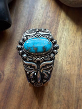 Load image into Gallery viewer, Rick Werito Sonoran Rose Turquoise Sterling Silver Stamped Cuff Bracelet. Navajo