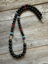 Load image into Gallery viewer, Sterling silver black onyx bead necklace 25 inch