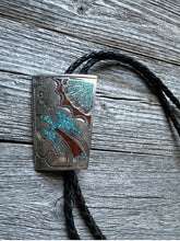 Load image into Gallery viewer, Native American 925 Sterling Silver Turquoise Coral Inlay Bolo Tie Pendant