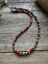 Load image into Gallery viewer, Sterling Silver Red Coral W 6mm 4mm Pearls Bead Necklace 18 inch