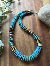 Load image into Gallery viewer, Sterling Silver Graduated Blue Green Turquoise Bead Necklace. 18 inch Gift