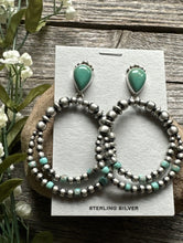 Load image into Gallery viewer, Navajo 925 Sterling Silver Turquoise Pearl Double Loop Earrings. 2.75 Inch AP