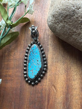 Load image into Gallery viewer, Navajo Sterling Silver Kingman Spiderweb Turquoise Pendant H Piasso