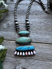 Load image into Gallery viewer, Navajo Sterling Silver Turquoise Pink Conch Pearls Lariat Y Necklace KY