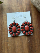 Load image into Gallery viewer, Navajo Native American Sterling Silver Red Coral Cluster Earrings. Gift 1.9 Inch
