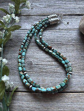 Load image into Gallery viewer, Sterling Silver Multi 2 Strand Blue Green Turquoise Bead Necklace. 18 inch