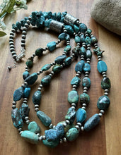 Load image into Gallery viewer, Sterling Silver Multi Strand Turquoise Nuggets Bead Necklace. 28 inch. Gift