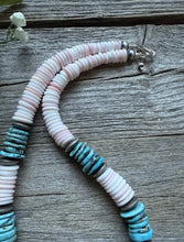 Load image into Gallery viewer, Sterling Silver Graduated Pink Conch Turquoise Bead Necklace 20 Inch