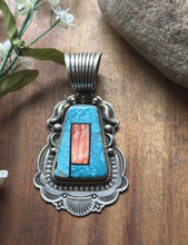 Load image into Gallery viewer, Albert Jake Navajo Sterling Silver Blue Turquoise Spiny Oyster Inlay Pendant