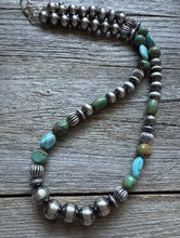Load image into Gallery viewer, Sterling Silver Blue Green Turquoise W Pearls Round Bead Necklace 18 inch Gift