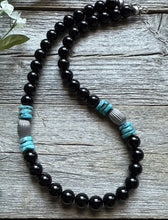 Load image into Gallery viewer, Sterling Silver Black Onyx Turquoise Bead Necklace. 18 Inch Gift
