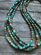 Load image into Gallery viewer, Sterling Silver Multi Strand Blue Green Turquoise Stone Bead Necklace 24 inch