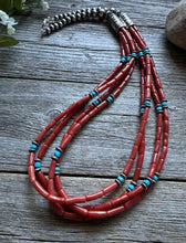 Load image into Gallery viewer, Natural Coral Sleeping Beauty Turquoise Sterling Silver MultiStrand BeadNecklace
